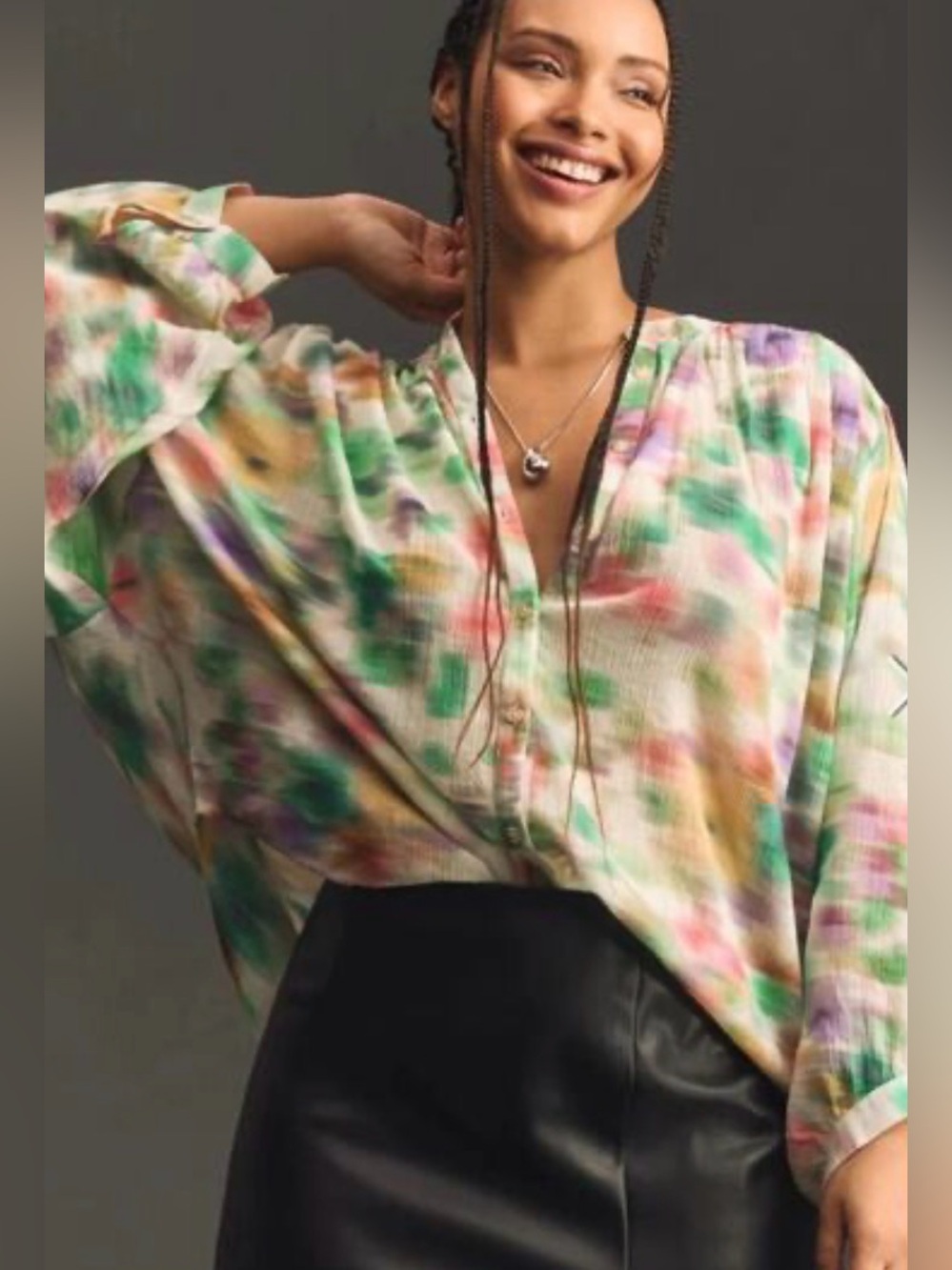 Pilcro Multicolor Watercolor Button-Front Blouse